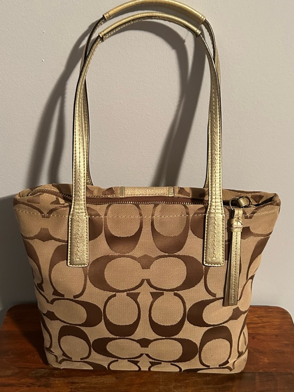 Coach Signature Stripe Bag in Brown/Gold - Picture 3 of 12